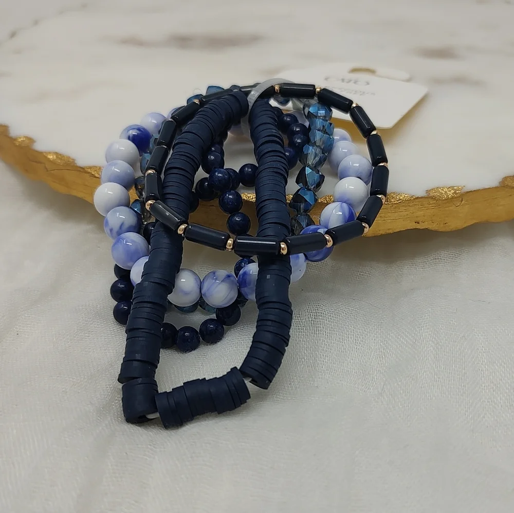 Cato Blue and White Beaded Bracelets